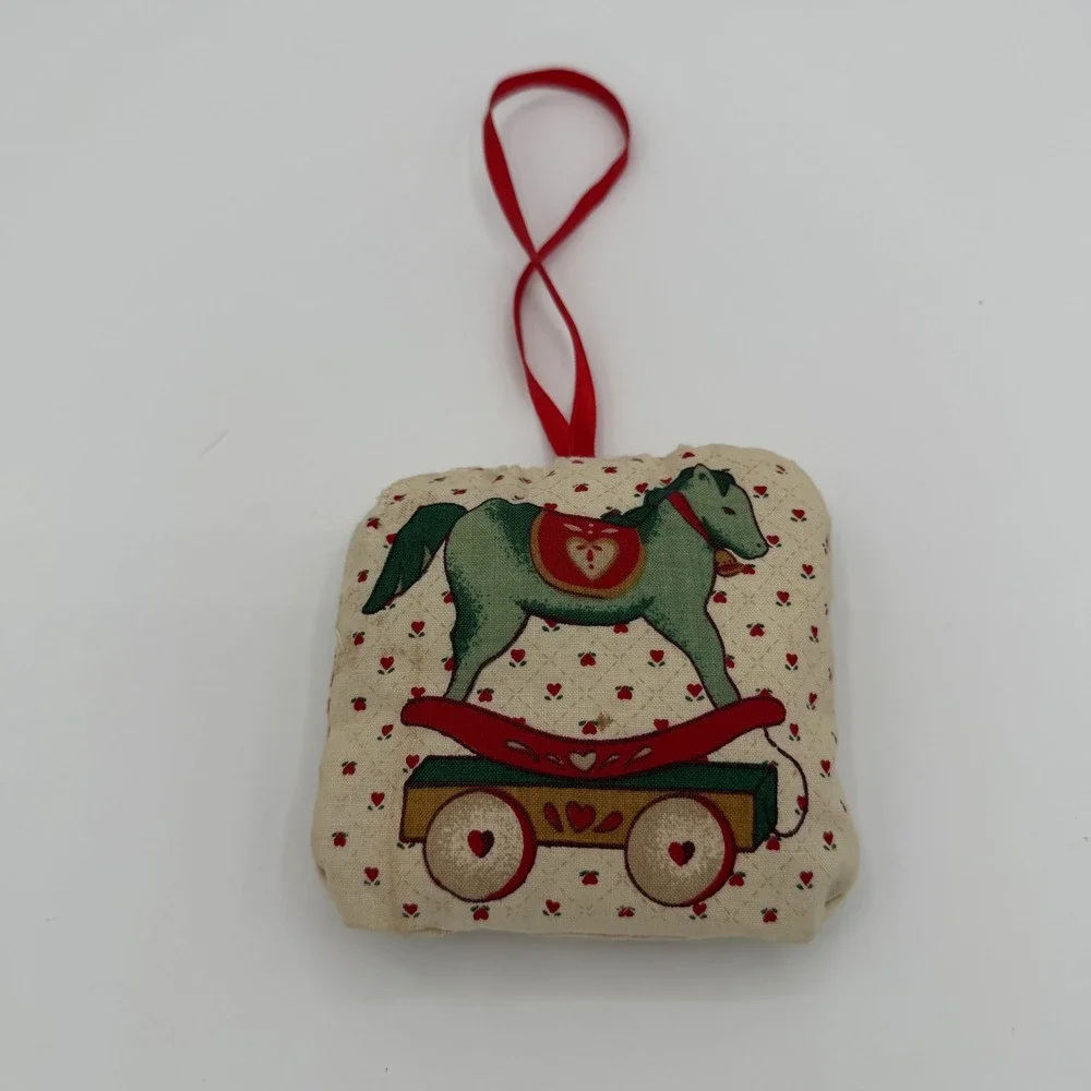 VTG‎ Handmade Fabric Ornament Rocking Horse Heart Cozy Country Christmas Decor